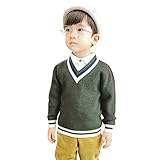 BESTLEE 男の子 セーター 子供 ニットセーター vネック 防寒 小学生 秋冬 ダーググリーン 90