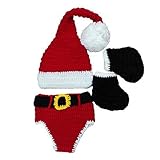ノーブランド品 2セット　クリスマス　出産お祝い　写真撮影用　小道具　可愛い　新生児　ベビー　かぎ針編み　ニット　衣装　サンタ帽子