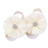 FEITONG 2016 1Pair Infant Pearl Chiffon Barefoot Toddler Foot Flower Beach Sandals (Beige) by FEITON