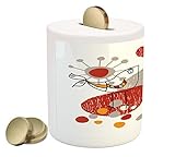 ValentinesコインボックスBank by lunarable、Cute Love Birds with Hearts Romantic Spring Fun Happyスケッチ、印刷セラミック