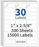 BESTIKER 宛名ラベルステッカー 1インチ x 2-5/8インチ 宛名ラベル 封筒用 クリアアドレスラベル ホワイト レーザーインクジェットプリンター用 500枚 印刷可能ラベル30枚/8.5x11シート 永久粘着ラベル 15000