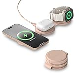 SATECHI OntheGo™ 3 in 1 ワイヤレス充電器 Qi2 ポータブル 3台同時 充電器 1mケーブル付 iPhone 17～12 シリーズ用 15W 急速充電、Apple Watch 用 5W、AirPods 用 5W、マグネット式トラベル充電ステーション – デザートローズ