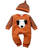 YY-Shop ベビー服 ロンパース 女の子 新生児 ボディースーツ 男の子 赤ちゃん 出産祝い カバーオール かわいい ベビースーツ 長袖 秋冬 ベビー帽子 裏起毛 (80cm, 2ブラウン*犬柄)
