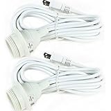Set of 2 15 Feet White Extension Hanging Lantern Cord Cable with E26 E27 Socket , 2-Prong US AC Powe