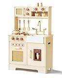 子供用プレイキッチン、木製プレイキッチンセット、リアルな特徴、小さなプレイキッチンおもちゃ、幼児に最適、対象年齢3歳以上。