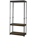 ドリームウェア メタル&amp;ウッドラック スチールラック ハンガーバー付き 3段 組立品 ブラック 棚板リバーシブル仕様 MK-883HBK