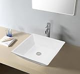 enbolホワイトAboveカウンタセルフRimming磁器洗面所バスルーム洗面化粧台シンク容器アートBasin 16 x 16 x 4.7 inch ホワイト O1616