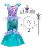 [Qichenk] ドレス プリンセス コスプレ ワンピース キッズコスチューム ガールズ 子供 仮装 诞生日 アクセサリー セット 記念撮影用 変身 発表会 blue 140