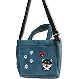 犬 お散歩 ショルダーバッグ デニム トート/ショルダーお散歩バッグ ファスナー付/内ポケット外ポケット付/お散歩バッグ/柴犬17-2/犬 かばん トートバッグ/キャンバス雑貨グッズ犬雑貨