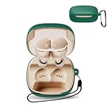 For オーディオテクニカ ATH-CKS50TW2 用 ケース カバー 【KONXISA】ワイヤレスイヤホン ケース シリコン素材 着用しやすい 耐衝撃 防水防塵 ウォッシャブル（カラビナ付き+ストラップ付き ） 装着充電可能 持ち運びがしやすい（濃い緑色）