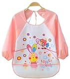 Adamz.sp 赤ちゃん 長袖 エプロン 選べる５色 防水 食べこぼしポケット 食事 ビブ スタイ ガウン スモック (ピンク)