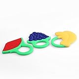 Seliyi 歯がため 果物のモチーフが可愛いはじめてのおもちゃ シリコン製 おしゃぶり 3本セット (バナナ、西瓜、葡萄)