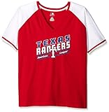 MLB Texas Rangersレディースチーム半袖ラグランTシャツと腕ストライプ、2 x、レッド/ホワイト