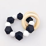 Mamimami Home 噛がため　シリコーンブレスレット 食品グレード 歯固め おしゃぶり　ガラガラ　赤ちゃんのおもちゃ　ナチュラル チュアブル 木製リング [ホワイト]