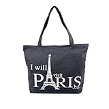 (B) - Creazy Women Canvas Handbag Shopping Shoulder Bag Paris Eiffel Tower Bookbag Tote (B)