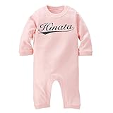 名前入り 長袖 ロンパース [LR191] 80cm ライトピンク×ダークグレーロゴ 出産祝い 誕生日 プレゼント おしゃれな 名入れ ベビー服