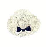 （アダ二ナ）Adanina 子供用ハット 手作り帽子 可愛い リボン 蝶結び 麦わら帽子 ストローハット ビーチハット 子供 キッズ 女の子 ガールズ用 つば広 日よけ UVカット 紫外線対策 ホワイ