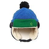 LeafIn ニット帽 キッズ 飛行帽 パイロット パイロットキャップ ベビー 帽子 子供 耳あて 防寒 ポンポン 女の子 男の子 春 秋 冬 (ブルー/ネービー, M)
