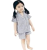 半袖パジャマ上下セット【73/80】ルームウェア　便利服　ベビー　シンプル格子縞　チェック柄　綿心地よい肌触り