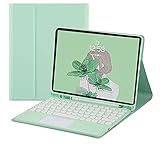 Fire HD 10 Plus/HD 10 2021年型 第11世代 キーボード ケース タッチパッド搭載 可愛い 丸型キー Fire HD 10 プラス 10.1インチ タブレット キーボード付き カバー マウス機能 (ミントグリーン)