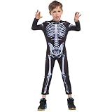 Kid 's Halloween Humanスカルスケルトンボーン3d印刷Funnyスキニーストレッチボディスーツコスチューム全体的なジャンプスーツ M ブラック