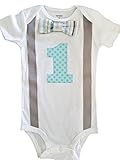 Perfect pairz Baby Boys 1st Birthday Outfit – グレーAqua Stripes / dotsbodysuit