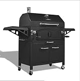 大きな木炭BBQグリルバーベキューグリル温度計蓋付き引き出し式引き出し木炭洗面台トロリー車輪付き折りたたみ式テーブルピクニック屋外ガーデンパーティーリリー