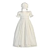 Lito Baby Girlsアンティークホワイト刺繍チュールオーバーレイ洗礼シルクガウン6 – 12 M