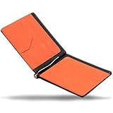 【GRAV】 マネークリップ メンズ カードケース 財布 二つ折り 札入れ 革（ICカードポケット 隠しポケット付き） (ブラック×オレンジ)