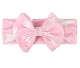 女の赤ちゃんの蝶結びと星の印付きのストレッチヘッドバンドヘッドラップクリップホープス (ピンク)