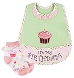 Stephan Baby It's My Birthday Cupcake Bib and Cupcake Bootie Socks Gift Set, Birthday Girl (Disconti