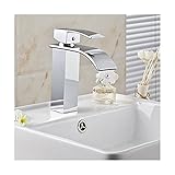 Aquafaucet Waterfall注ぎ口排水溝シングルハンドルバスルームシンク蛇口ミキサータップ、ORB Oil Rubbed Bronze クローム 6021