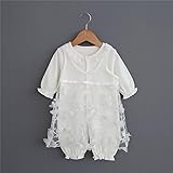 S'Mベビー服ロンパース女のツーウェイオール新生児セレモニードレスカバーオールbaby結婚式フォーマル洋服ー秋　チュールレース二点セット長袖無地フリル出産祝い退院祝い宮参りホワイトピンク　S'M(エス