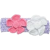 マンディ ヘアバンドwithクロシェットフラワー2個セット　Aセット ラベンダーヘアバンド＆ホワイト・ホットピンクフラワー