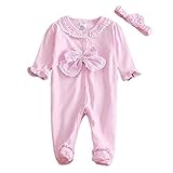 Baby Girl snap-frontカバーオールと帽子セット長袖蝶結びFootieロンパースピンク US サイズ: S カラー: ピンク