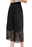 KIRITOA(キリトア) ガウチョパンツ プリーツ 裾 華やか レース (S, ブラック)