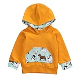 ベビー服 男の子 女の子 長袖犬プリントパーカー イェロー (100(18-24M), イェロー)