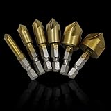 新しい6ピース5フルート面取りサラ1/4 "六角シャンク90度木材面取りカッター面取り6ミリメートル-19ミリメートル皿ドリルビット
