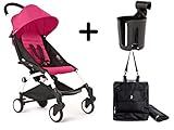 BabyZen YoYo Stroller - White/Pink + Babyzen Premium YoYo Travel Bag, Black + BabyZen YOYO Cup Holde