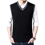 [Tuten] ベスト メンズ Vネック ニットベスト 柔らかい 防寒 セーター ビジネス 無地 袖なし おしゃれ 暖かい 保温 通勤 春秋冬(Black-XL)
