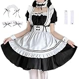 [Asminlee] メイド服 コスプレ メイド エッチ コスプレ 可愛い 人気 メイド服 ロング 黒 学園アリス 初心者 セット かわいい メイド服 大きいサイズ コスチューム コスプレ 制服 仮装 メイド服 上下セット 男女兼用 (XL)