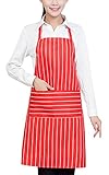 FEOYA 前垂れ 喫茶店 お揃い ユニフォーム 前掛け カフェ 制服 首掛け 洋食 エプロン レディース用 ソムリエエプロン ポリエステル 白赤縞模様