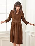 Angeliebe エンジェリーベ マタニティ ワンピース 授乳口付き コーデュロイ Vネック タック ギャザー ワンピ 妊婦服 産前 産後 S ～ M キャメル 22187 22187101