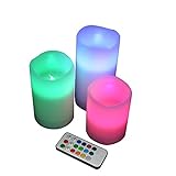 Set of 3 LED Flameless Wax Candles With Multi function Remote control [並行輸入品]