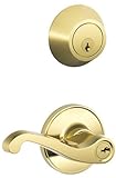 Schlage jc60 V Las 605セキュリティ設定Single円柱デッドボルト、キー設定j54エントリLasalleレバー、明るい真鍮仕上げ