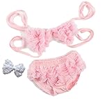 puni't day(プニットデー）70～80センチ ベビー レース ふりふり 水遊び 水着 ヘアピン セット スイムウェア プリプリ ビキニ セパレート ホワイト ピンク キッズ フリフリ 海 プー