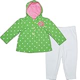 カーターズ（Carter's）【黄緑パーカーセット】女の子イエローグリーンxホワイトドット柄ピンク花デコ付きパーカージャケット&ホワイトコーデパンツ上下2点セット 6months 6ヶ月用　70cm 