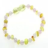 Genuine Lemon Color Baltic Amber Teething Bracelet with Natural Pink Rose Quartz Beeds Teething Brac
