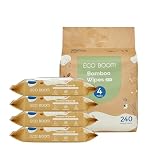 ECO BOOM バンブービスコースワイプ | 非毒性 オーガニック & 生分解性 ベビーワイプ | 無香料 低刺激性 敏感肌用 ビーガン 240枚