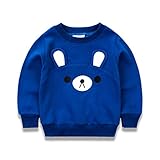 PANCY 子供服 春秋 長袖 Tシャツ キッズ トレーナー 丸い襟 男の子 女の子 可愛い クマ(ブルー,90cm)